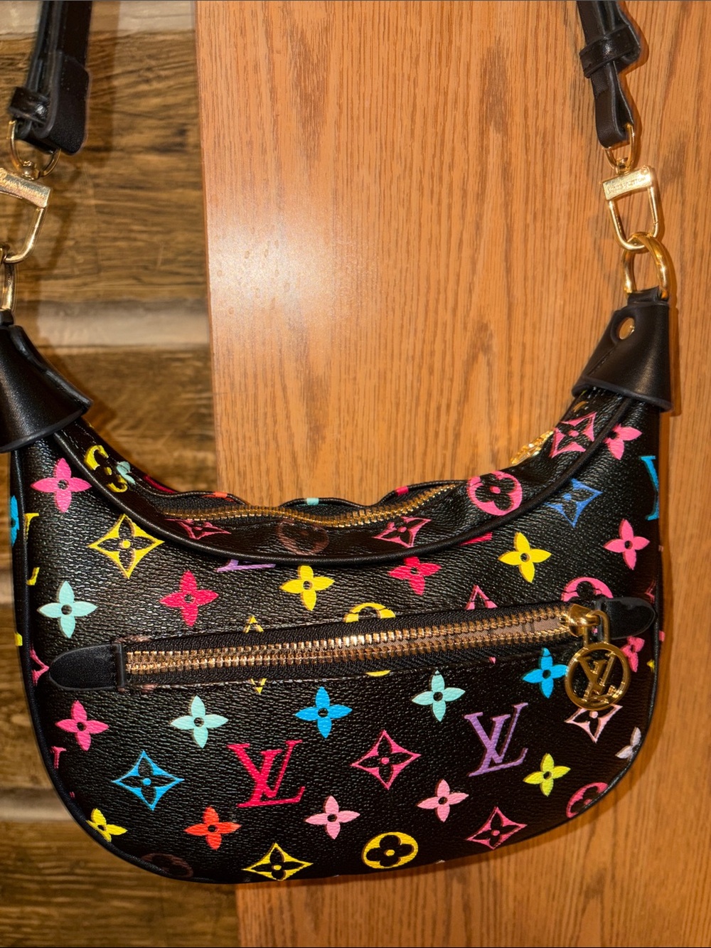 Black Multicolor Monogram Crescent Shoulder Bag - Picture 2 of 10